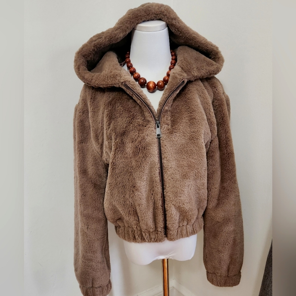 7 For All Mankind Teddy Faux Fur Zip and Hooded Jacket